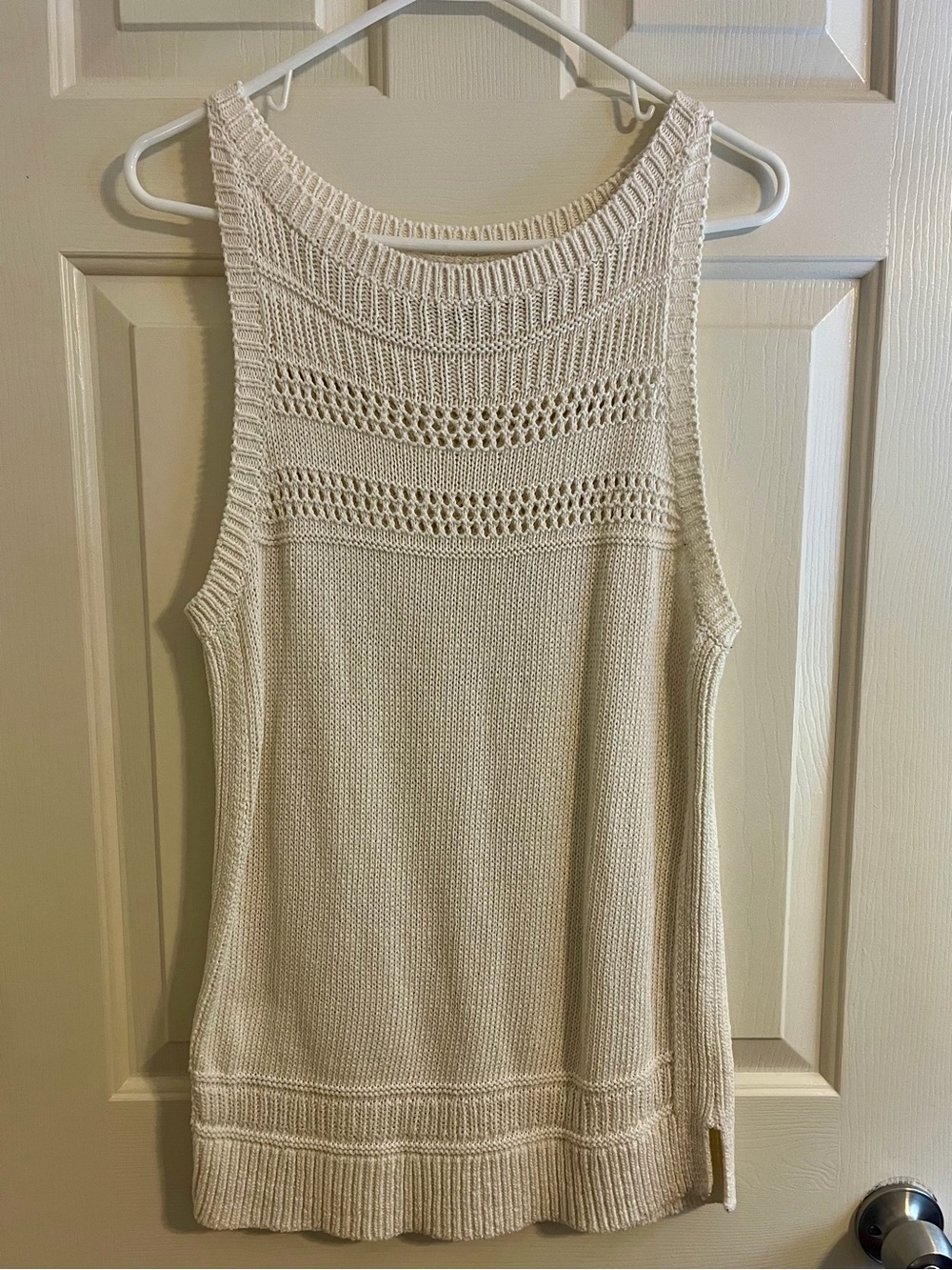 LOFT Sleeveless Cream Knit Tank Top - Crochet Detail